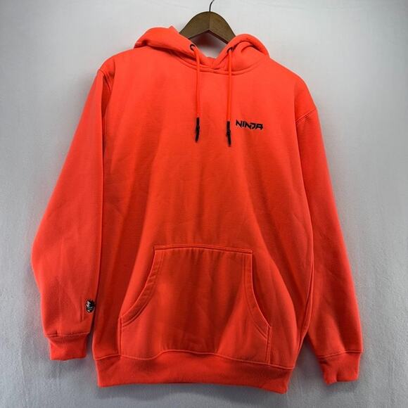Ninja Sweatshirt Men's Medium Neon Pink Hoodie Embroidered Spellout Gaming Merch - Picture 2 of 11
